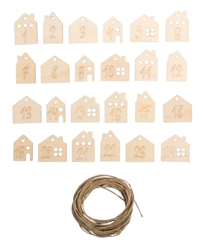 Rayher Adventskalender-Zahlen „Häuser“, 24 Stück, Holz, natur, FSC zertifiziert, 2,2 - 2,6 cm, Zahlen für Adventskalender 1 - 24, mit Juteschnur, 46812505 Rayher Adventskalender-Zahlen „Häuser“, 24 Stück, Holz, natur, FSC zertifiziert, 2,2 - 2,6 cm, Zahlen für Adventskalender 1 - 24, mit Juteschnur, 46812505 von Rayher