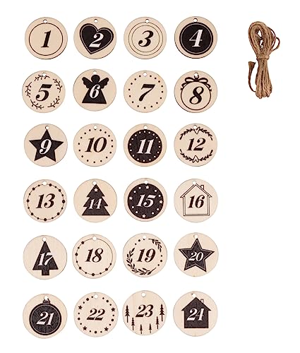 Rayher Adventskalenderzahlen Holz, runde Holz-Anhänger, 4 cm ø, mit Zahlen 1 – 24, mit weihnachtlichen Motiven verziert, 24 Stück + Jutekordel, Zahlen für Adventskalender, 46715000 Rayher Adventskalenderzahlen Holz, runde Holz-Anhänger, 4 cm ø, mit Zahlen 1 – 24, mit weihnachtlichen Motiven verziert, 24 Stück + Jutekordel, Zahlen für Adventskalender, 46715000 von Rayher