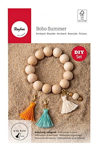 Rayher Bastelpackung Armband "Boho Summer", ca. 8 cm ø, mit 4 Wechsel-Anhängern, 4 cm lang, DIY-Armband, Armband zu basteln, Holzperlen FSC zertifiziert, 15402000 von Rayher