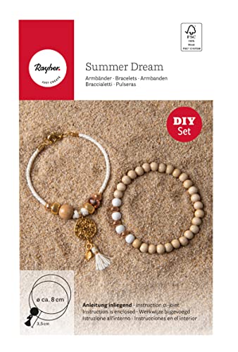 Rayher Bastelpackung Armbänder "Summer Dream", ca. 18 cm, Set 2 Stück, DIY-Armbänder, Armbänder zum Basteln, Holzperlen FSC zertifiziert, 15400000 von Rayher