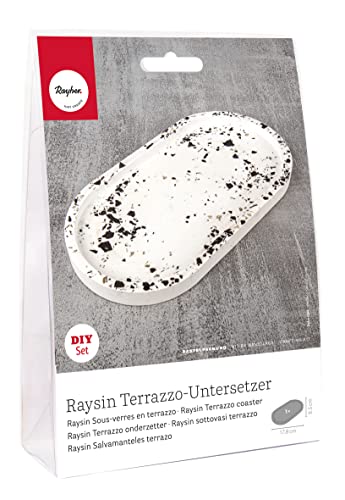 Rayher Bastelpackung Terrazzo-Untersetzer aus Raysin-Gießpulver, 17,8 x 9,5 cm, Höhe 1,3 cm, DIY-Untersetzer im Terrazzo-Look, DIY-Schale, 34473000 von Rayher