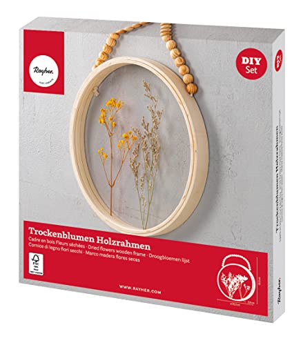 Rayher Bastelpackung Trockenblumen im Holzrahmen, in transparenten Scheiben fixiert, Aufhänger mit Holzperlen, Holz FSC zertifiziert, Rahmen rund 25,5 cm ø, Rahmentiefe 2,8 cm, 85486000 Rayher Bastelpackung Trockenblumen im Holzrahmen, in transparenten Scheiben fixiert, Aufhänger mit Holzperlen, Holz FSC zertifiziert, Rahmen rund 25,5 cm ø, Rahmentiefe 2,8 cm, 85486000 von Rayher