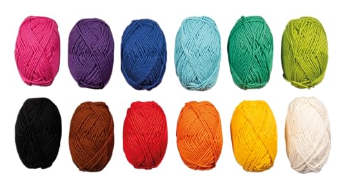 Rayher Baumwollgarn Mix, bunt, Mini-Knäuel à 20g, sortiert, Box 12Stück von Rayher
