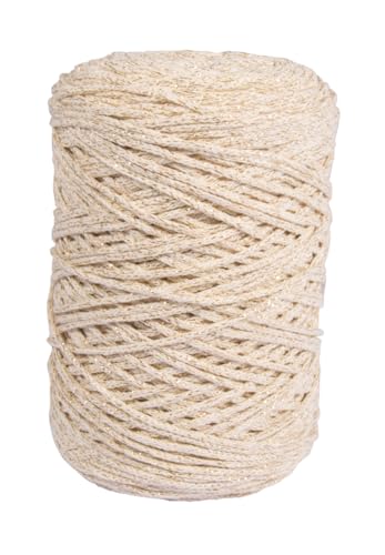 Rayher Braidy Recycling Garn m.Goldfaden, 2mm ø, elfenbein, geflochten, ca. 240m, Knäuel 250g, 42013104 von Rayher