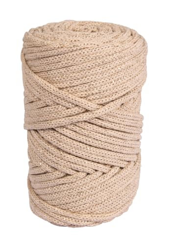 Rayher Braidy Recycling Garn m.Goldfaden, 4mm ø, sand, geflochten, ca. 58m, Knäuel 250g, 42014504 von Rayher