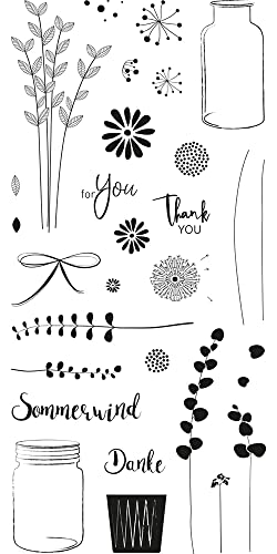 Rayher Clear Stamps "Botanical", Bogengröße 97 x 205 mm, 30 Motive, transparente Stempel, durchsichtige, klare Silikonstempel, 50274000 von Rayher