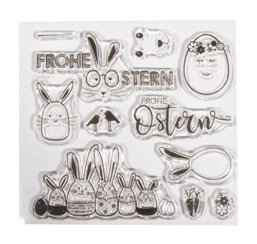 Rayher Clear Stamps - "Frohe Ostern", Bogengröße 102,5 x 97 mm, 11 Motive, transparente Stempel, durchsichtige, klare Silikonstempel, 50273000 von Rayher