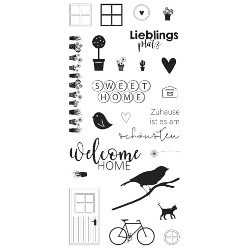 Rayher Clear Stamps "Welcome Home", Bogengröße 97 x 205 mm, 23 Motive, transparente Stempel, durchsichtige, klare Silikonstempel, 50276000 von Rayher