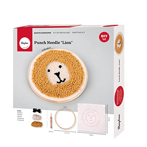 Rayher DIY Bastelpackung Punch Needle Set “Lion”, Sticken für Anfänger, Punch-Nadel, Stickrahmen 21 cm ø, Stoffzuschnitt, Wolle, 43003000, Bunt Rayher DIY Bastelpackung Punch Needle Set “Lion”, Sticken für Anfänger, Punch-Nadel, Stickrahmen 21 cm ø, Stoffzuschnitt, Wolle, 43003000, Bunt von Rayher