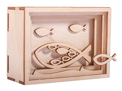 Rayher DIY Geldgeschenk Verpackung "Fisch" für Kommunion, Konfirmation und Taufe, 3D Geschenkbox aus Holz zum Gestalten, 13-teilig, 11,5x8,5x5cm, Box 1Set, FSC Mix Credit, 62925505, Natur von Rayher