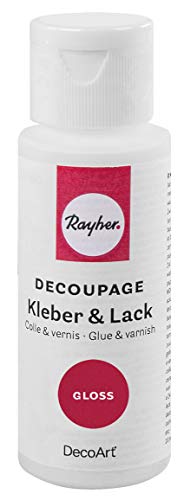 Rayher Decoupage Kleber & Lack Gloss, Flasche 59 ml, Serviettenkleber, transparenter Kleber und Schutzlack, glänzend, 38941000 von Rayher