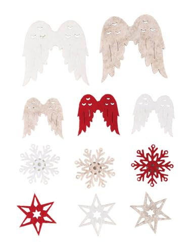 Rayher Filz Streuteile Flocke, Stern, Engelflügel, 3,5 - 5,4 cm, mit Klebepunkt, Beutel 11 Stück, Tischstreuer, Tischdeko, Streudeko Weihnachten, 46767000 von Rayher