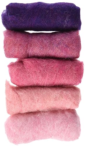 Rayher Hobby Rayher Filzwolle, reine Schurwolle, Vlies, Rosatöne meliert, Set 5 Farben à 20 g, Filzwolle 100 g, 100% Wolle zum Filzen, Märchenwolle, 5363500, Rosa Töne von Rayher