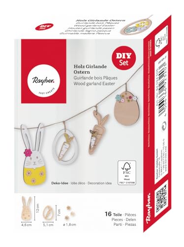 Rayher Girlande Ostern, Holz FSC zertifiziert, natur, Motive 1,8 - 11,8 cm, Hanfkordel zum Aufhängen, DIY-Box, Dekoration Ostern, 64034505 Rayher Girlande Ostern, Holz FSC zertifiziert, natur, Motive 1,8 - 11,8 cm, Hanfkordel zum Aufhängen, DIY-Box, Dekoration Ostern, 64034505 von Rayher