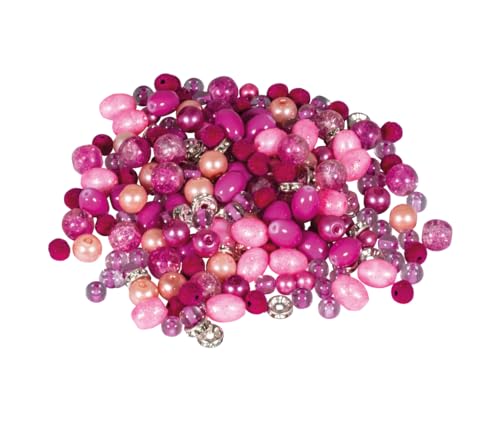 Rayher Glasperlenmix mit Effektperlen, pink-Töne, Box 100 g, Glasperlen/Metallicperlen Sortierung, Farb- und Größenmix, verschiedene Formen, Perlen zum Auffädeln, Schmuckperlen, 14877264 von Rayher