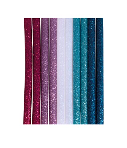 Rayher Heißklebesticks Glitter, für Mini-Heißklebepistole (Niedrigtemperatur), 10 Stück, Länge 10 cm, 7 mm ø, Klebesticks Regenbogenfarben Mix mit Glittereffekt, 33496990 von Rayher