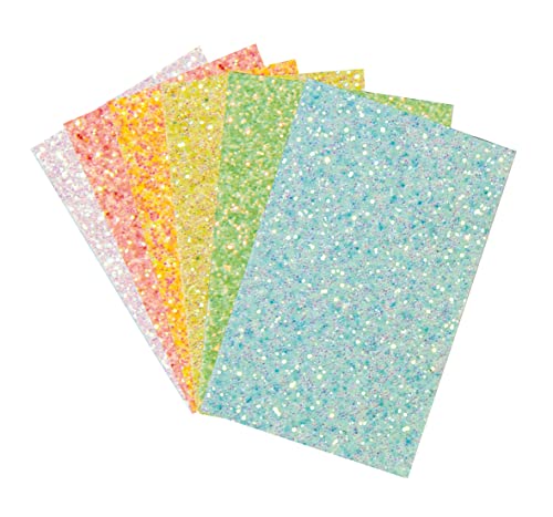Rayher Glitterpapier Mix „Pastell Spring“, 12 Blatt, DIN A5, 14,8 x 21 cm, 300g/m2, 6 Farben sortiert, Glitzer-Papier zum Basteln, Effektpapier Mix, 67387000 von Rayher