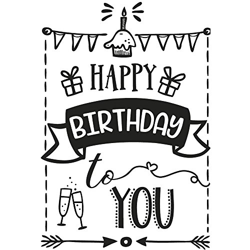 Rayher Stempel Holz „Happy Birthday“, 7 x 10 cm, Textstempel Geburtstag, zum Gestalten von Karten, Umschlägen, Geschenken, Butterer Stempel, 29108000 von Rayher