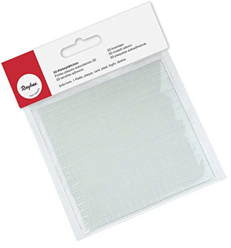 Rayher Hobby 3337200 3D-Klebeplättchen, Plättchengröße: 5 x 5 mm, 2 mm stark, auf 100 x 100 x 2 mm Platte, quadratisch, beidseitig klebend, säurefrei Rayher Hobby 3337200 3D-Klebeplättchen, Plättchengröße: 5 x 5 mm, 2 mm stark, auf 100 x 100 x 2 mm Platte, quadratisch, beidseitig klebend, säurefrei von Rayher