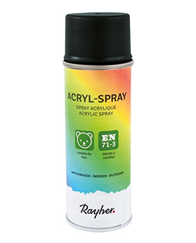 Rayher Hobby 34145576 Acryl-Spray, Acryllack, seidenmatt, Sprühlack für innen und außen, hohe Deckkraft, umweltbewusst spraylackieren, Dose 200 ml (1er Pack), schwarz von Rayher