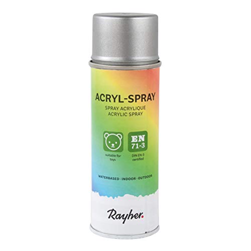 Rayher Hobby 34145610 Acryl-Spray, Acryllack, brillant silber, seidenmatt, Sprühlack für innen und außen, hohe Deckkraft, umweltbewusst spraylackieren, Dose 200 ml (1er Pack) von Rayher