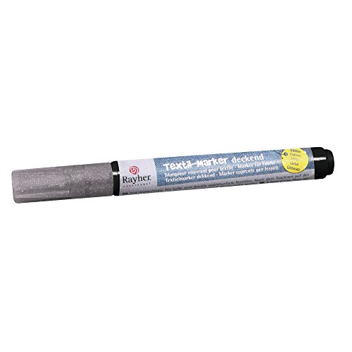 Rayher Hobby 35001610 Textil-Marker Glitter deckend, Rundspitze 1-2 mm mit Ventil, brilliantsilber von Rayher