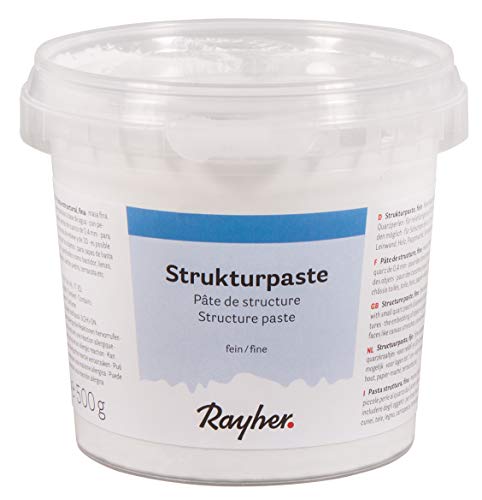 Rayher Hobby 38238000 Strukturpaste, weiß, feinkörnig, Dose 500 g, Strukturmedium für reliefartige, feinsandige Oberflächen, Spachtelmasse, Modelliermasse von Rayher