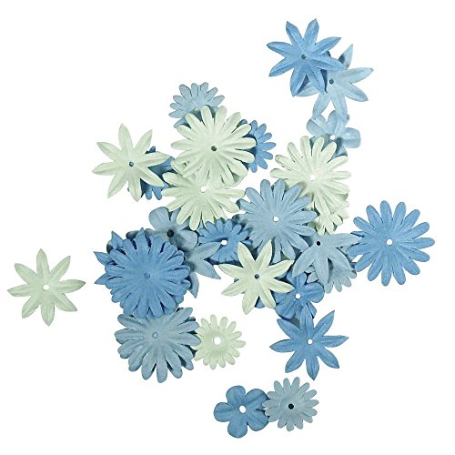 Rayher Hobby 7895508 Papier-Blütenmischung, versch. Größen, 1,5 - 2,5 cm, 4 Sorten, SB-Tube 36 Stück, Blautöne, Streublüten, Blütenköpfe, Streudeko Blumen von Rayher