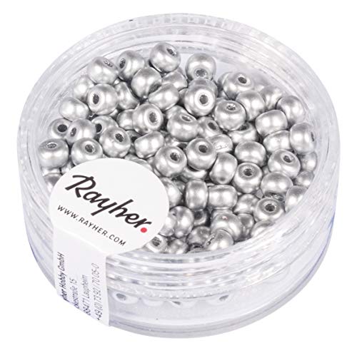 Rayher Hobby Rayher 14842606 Rocailles, 4mm ø, Silber matt, Dose 150Stück von Rayher
