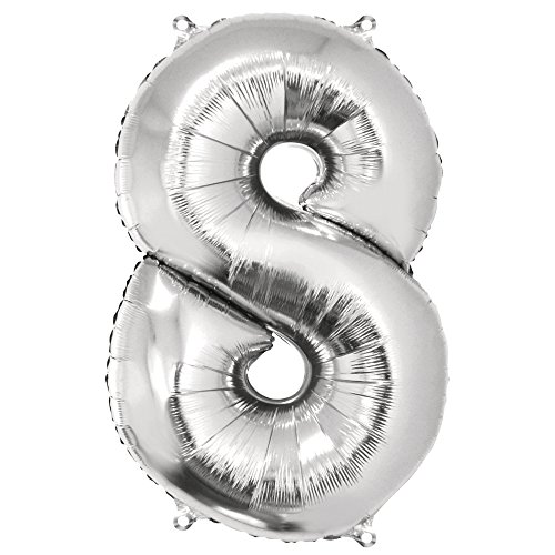 Rayher Hobby Zahl 8 Folien-/ Partyluftballon, silber, 96 cm hoch, für Luft- und Heliumfüllung von Rayher