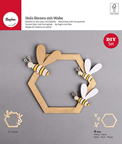 Rayher Holz Bienen mit Wabe, FSC Mix Credit, 1 Holzwabe 15,5x13,5cm, 3 Holzbienen, Holzdekoration zum Hängen, 63140505 Rayher Holz Bienen mit Wabe, FSC Mix Credit, 1 Holzwabe 15,5x13,5cm, 3 Holzbienen, Holzdekoration zum Hängen, 63140505 von Rayher