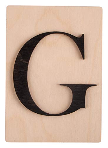 Rayher Holz Buchstabe G, FSC Mix Credit, Holzfliese 10,5x14,8cm, 3D-Buchstabe G in schwarz, 3mm starker Holzbuchstabe auf 4mm starker Holzfliese, 63098576 von Rayher
