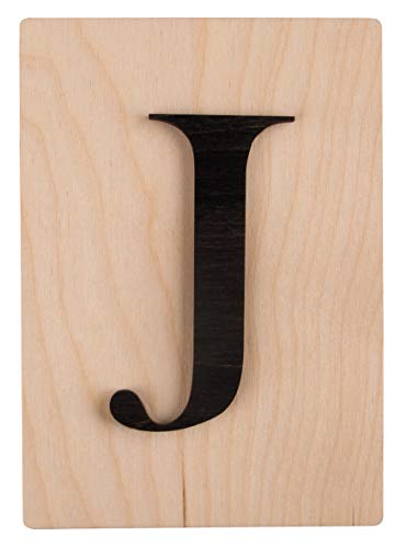 Rayher Holz Buchstabe J, FSC Mix Credit, Holzfliese 10,5x14,8cm, 3D-Buchstabe J in schwarz, 3mm starker Holzbuchstabe auf 4mm starker Holzfliese, 63101576 von Rayher