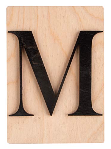 Rayher Holz Buchstabe M, FSC Mix Credit, Holzfliese 10,5x14,8cm, 3D-Buchstabe M in schwarz, 3mm starker Holzbuchstabe auf 4mm starker Holzfliese, 63104576 von Rayher