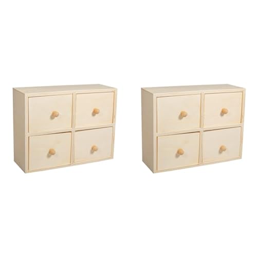 Rayher Holz Kommode 20 x 7 x 15 cm, FSC Zertifiziert, Holzkästchen mit 4 Schubladen, Aufbewahrungsbox, 62380000 (Packung mit 2) von Rayher