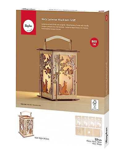 Rayher Holz Laterne Wald, mit Griff, 15,3 x 15,3 x 26,5 cm, Holzbausatz 23tlg, Windlicht, für LED-Kerze, Lichterkette, Holz FSC zertifiziert, 64030505, Natur Rayher Holz Laterne Wald, mit Griff, 15,3 x 15,3 x 26,5 cm, Holzbausatz 23tlg, Windlicht, für LED-Kerze, Lichterkette, Holz FSC zertifiziert, 64030505, Natur von Rayher