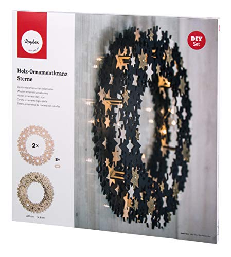 Rayher Holz Ornamentkranz Stern, FSC Mix Credit, 35cm ø, 4,8cm,10tlg.,m. Stegen, Box 1Set natur, Fensterkranz, Dekokranz, Holzkranz, 62902505 von Rayher