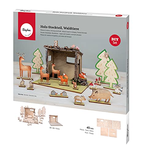 Rayher Holz Steckteil Waldtiere, Holz-Bausatz, FSC Mic Credit, natur, 45-teilig, als Adventskalender der besonderen Art zu verwenden, 46604505 von Rayher