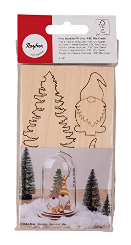 Rayher Holz Steckteile Winter Wichtel, natur, Höhe 8,4 cm, 6 cm ø, Btl. 2 Sets, Holzbausatz gelastert, FSC zertifiziert, Weihnachtsdekoration, 46672505 von Rayher