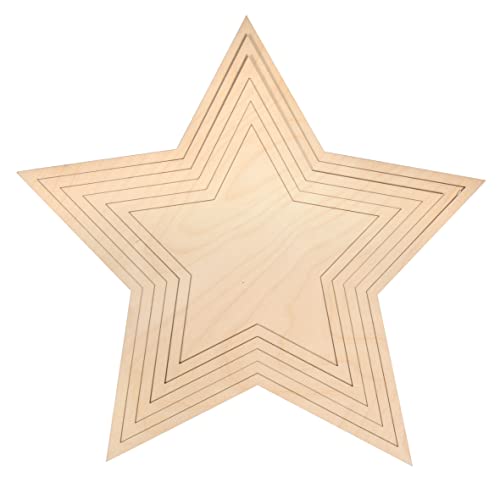 Rayher Holz Sternen Set, 6-teilig, 42,5 cm ø, 5 Sterne verschiedene Durchmesser 26,5 – 42,5 cm, 1 Sternenplatte 22,5 cm, natur, Holz FSC zertifiziert, zum Bemalen und Dekorieren, 64514505 von Rayher