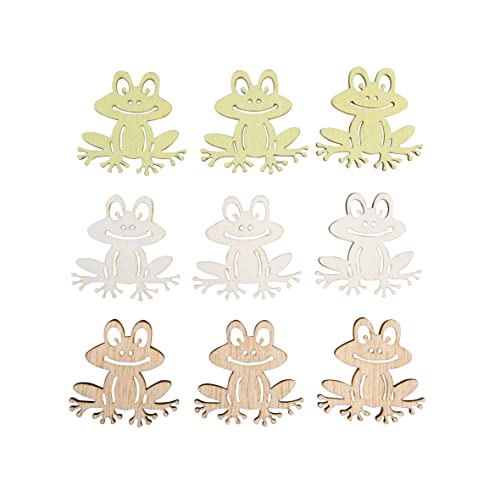 Rayher Holz-Streuteile Frosch, 9 Stück, mit Klebepunkt, 4 x 4 cm, 3 Farben sortiert, Holzstreuer Tischdeko, Tischstreuer, Streudeko, 46678000 von Rayher