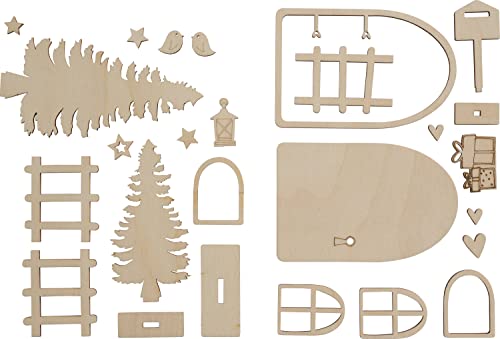 Rayher Wichteltür Nisse, Holz FSC zertifiziert, 2 Holzplatten 21 x 15 cm, 26-tlg., Motive zum Heraustrennen, Holzdekoration zum Bemalen, 64518505 von Rayher