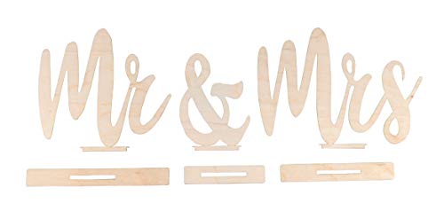 Rayher Holzmotive "Mr & Mrs", 42 x 14,5 x 2 cm, Set 6-teilig, zum Stellen, Holz, FSC zertifiziert, natur, Holz-Dekoration Hochzeit, zum Basteln und Bemalen, 62937505 von Rayher