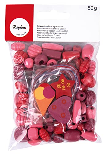 Rayher Holzperlenmischung Cocktail, pink/rot sortiert + 3x Fädelschnur, Beutel 50 g, Schmuckperlen, Bastelperlen, Holzperlen FSC zertifiziert, 12245264 Rayher Holzperlenmischung Cocktail, pink/rot sortiert + 3x Fädelschnur, Beutel 50 g, Schmuckperlen, Bastelperlen, Holzperlen FSC zertifiziert, 12245264 von Rayher