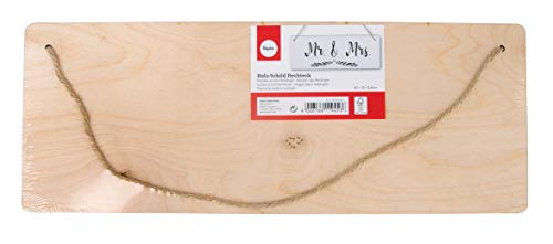 Rayher Holzschild Rechteck, FSC 100%, 40x15cm, Stärke 6mm, mit Jute-Aufhänger, Birkenholz, Holzschild zum Aufhängen, Holzbrett, Türschild, Holzhänger blanko, 62849505 von Rayher