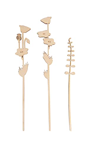 Rayher Holzstecker Mohn und Gras, natur, 3 Stück, 16, 18,5 und 20 cm, sortiert, aus FSC zertifiziertem Birkenholz, Holzstecker zum Basteln und Dekorieren, Holzsteckmotive, 64531505 von Rayher