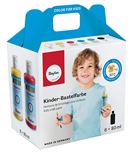 Rayher Kinder-Bastelfarbe, Set 6 x 80 ml, weiß, gelb, rot, blau, grün, schwarz, dermatologisch getestet, parabenfrei, glutenfrei, laktosefrei, vegan, auswaschbar, 38960000 Rayher Kinder-Bastelfarbe, Set 6 x 80 ml, weiß, gelb, rot, blau, grün, schwarz, dermatologisch getestet, parabenfrei, glutenfrei, laktosefrei, vegan, auswaschbar, 38960000 von Rayher