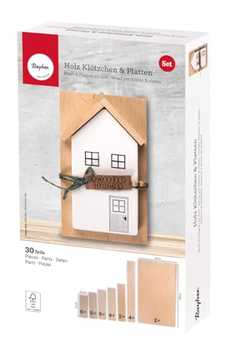 Rayher Klötzchen und Platten aus Holz, FSC zertifiziert, Box 30 Teile, 28 Holzleisten/Klötzchen, verschiedene Größen, 2 Holzplatten, Bastelklötzchen zum Basteln, Bastelstäbe, 64650505 Rayher Klötzchen und Platten aus Holz, FSC zertifiziert, Box 30 Teile, 28 Holzleisten/Klötzchen, verschiedene Größen, 2 Holzplatten, Bastelklötzchen zum Basteln, Bastelstäbe, 64650505 von Rayher