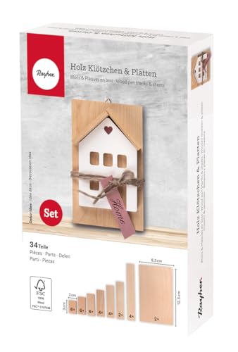 Rayher Klötzchen und Platten aus Holz, FSC zertifiziert, Box 34 Teile, 32 Holzleisten/Klötzchen, verschiedene Größen, 2 Holzplatten, Bastelklötzchen zum Basteln, Bastelstäbe, 46649505 Rayher Klötzchen und Platten aus Holz, FSC zertifiziert, Box 34 Teile, 32 Holzleisten/Klötzchen, verschiedene Größen, 2 Holzplatten, Bastelklötzchen zum Basteln, Bastelstäbe, 46649505 von Rayher