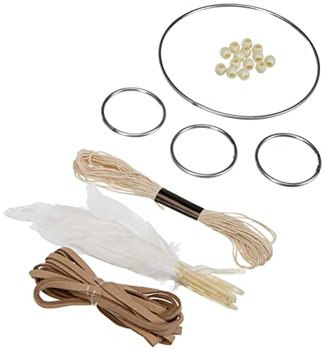 RAYHER HOBBY Rayher Bastelset Traumfänger, aus Metallringen, Holzperlen, Baumwollgarn, Lederband und Federn, Länge 33 cm, Breite 17 cm, beige/weiß, Deko-Hänger, Wanddekoration, 66046000 von Rayher